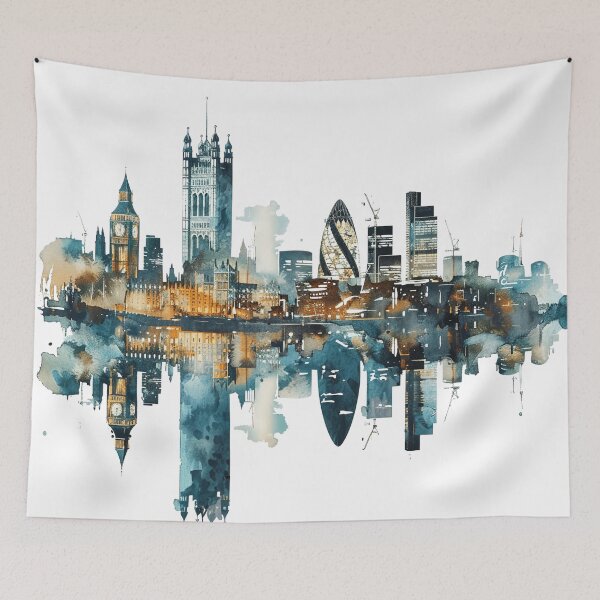 Item preview, Artistic London Skyline Watercolor with Reflection designed and sold by CharlieDesings.
