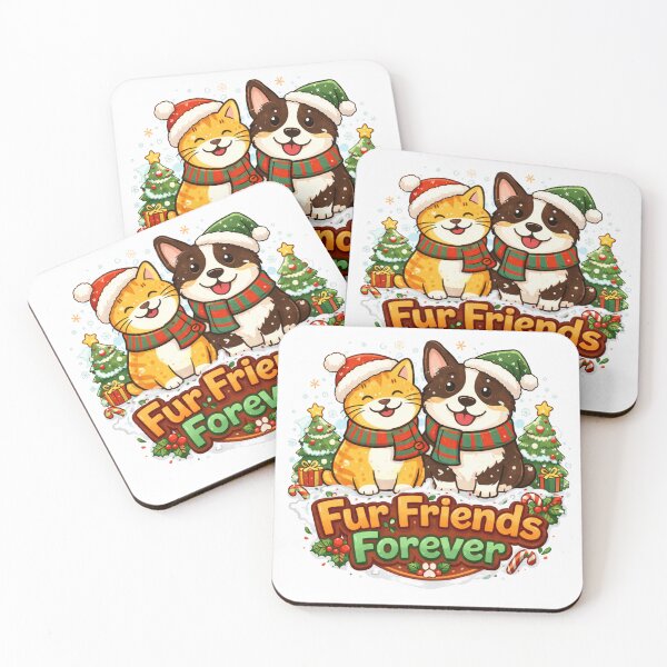 Item preview, Fur Friends Forever – Cute Christmas Dog & Cat Holiday Illustration designed and sold by Furfolkz.