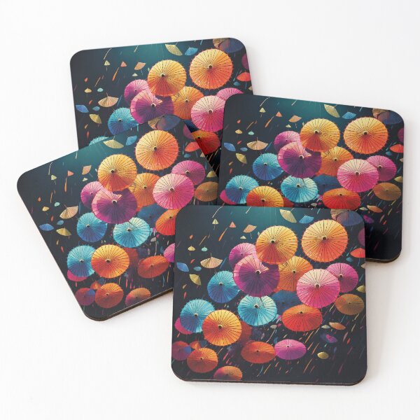 Item preview, Colorful Japanese parasols flying on black  designed and sold by Photopat.