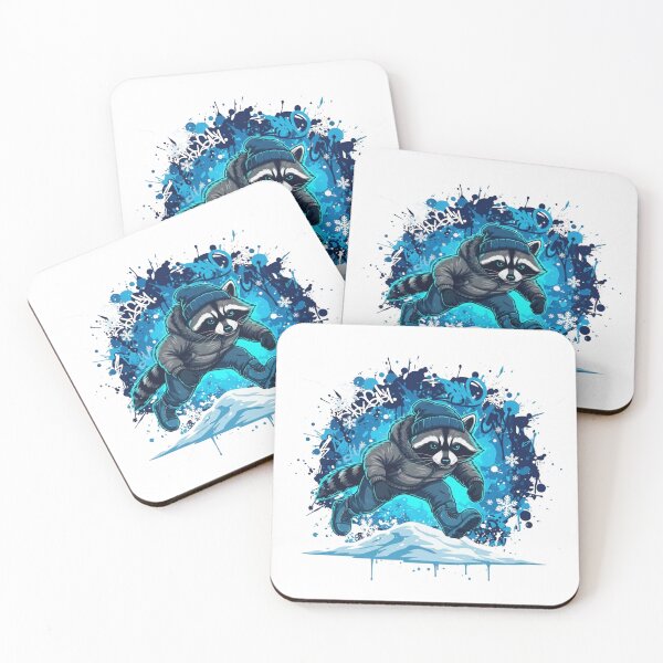 Item preview, Urban Raccoon Snow Night Jump – Winter Street Art Illustration designed and sold by MiszungART.