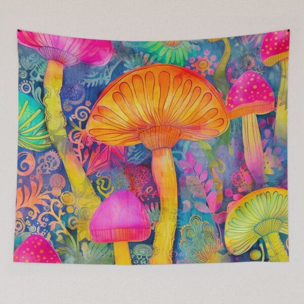 Artikelvorschau, Psychedelischer Pilzwald – Farbenfrohes Fantasie-Pilzkunstmuster entworfen und verkauft von PixelExpressStudio.