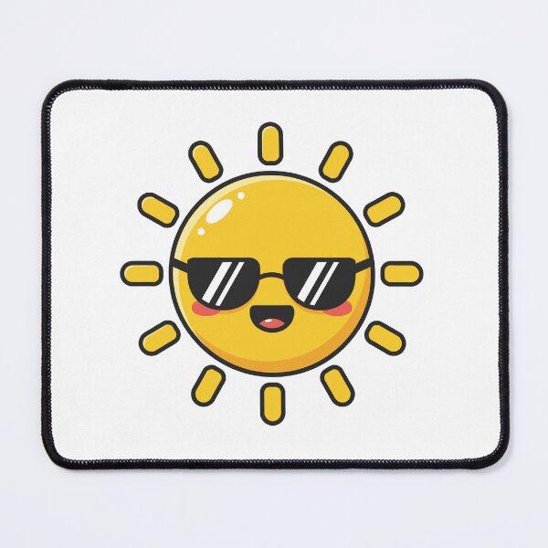Item preview, Happy cartoon sun character wearing sunglasses, smiling on a black background, representing summer, warmth, and good vibes. designed and sold by Dofitopia.
