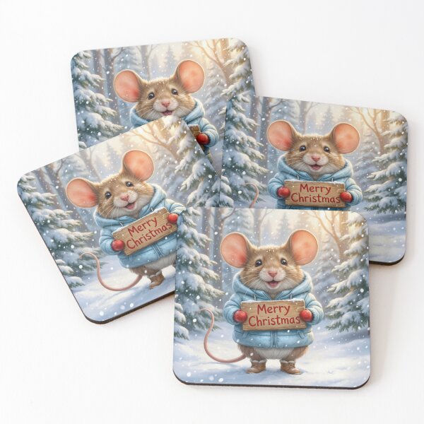 Item preview, Cute Mouse Holding a Merry Christmas Sign designed and sold by Maria Dryfhout.
