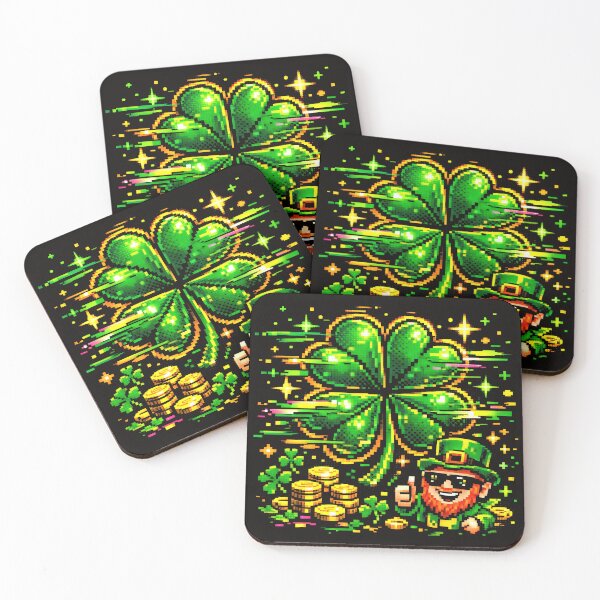 Item preview, Pixel Shamrock and Leprechaun Design with Gold Coins and Glowing Luck for St. Patrick’s Day designed and sold by SplashTastic.