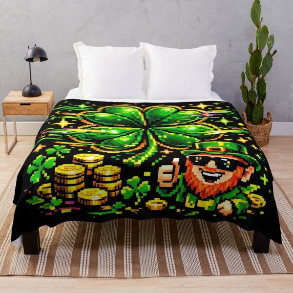 Item preview, Pixel Shamrock and Leprechaun Design with Gold Coins and Glowing Luck for St. Patrick’s Day designed and sold by SplashTastic.