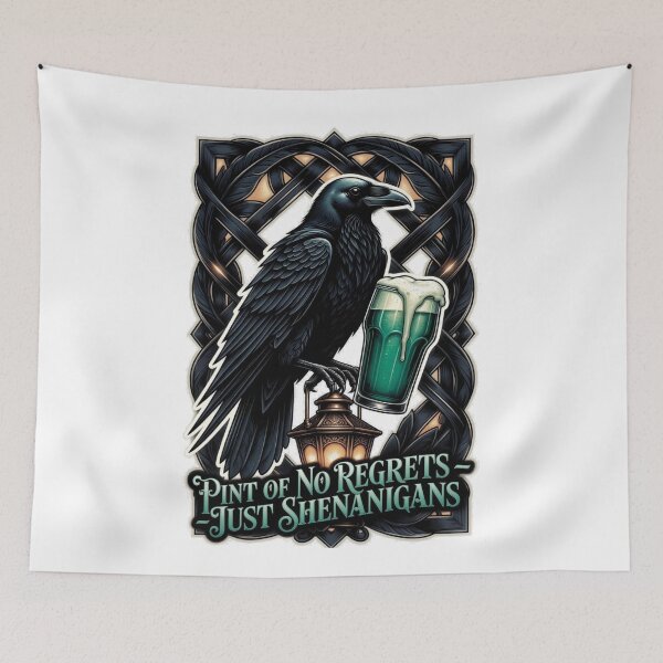 Item preview, Raven's Shenanigans Emerald Pint Tee | Witty No Regrets Irish Pub Humor St Patrick's Graphic Shirt designed and sold by YMLux.