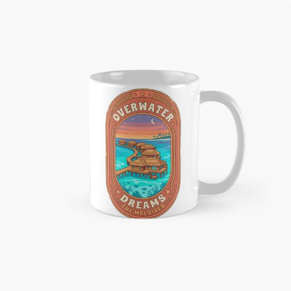 Item preview, "OVERWATER DREAMS" Maldives badge design - a beautiful yet thought-provoking design that celebrates the Maldives while raising environmental awareness! designed and sold by buycostarica.