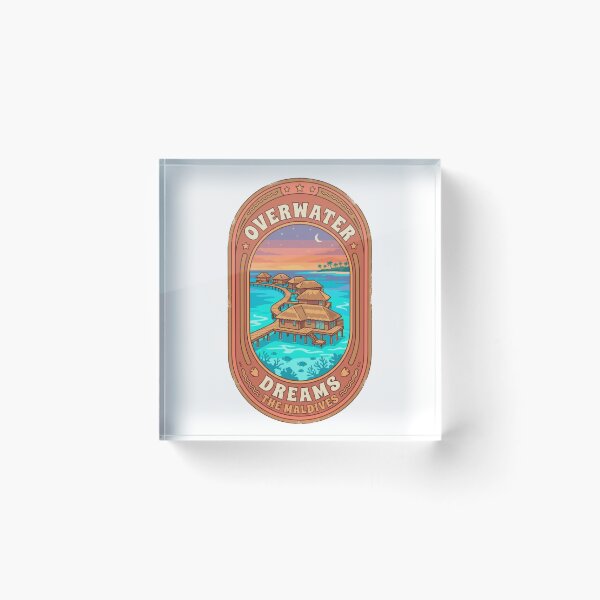 Item preview, "OVERWATER DREAMS" Maldives badge design - a beautiful yet thought-provoking design that celebrates the Maldives while raising environmental awareness! designed and sold by buycostarica.