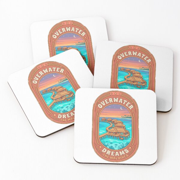 Item preview, "OVERWATER DREAMS" Maldives badge design - a beautiful yet thought-provoking design that celebrates the Maldives while raising environmental awareness! designed and sold by buycostarica.