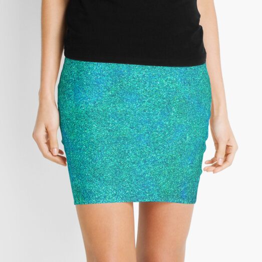 Turquoise Blue Green Mermaid Glitter Mini Skirt