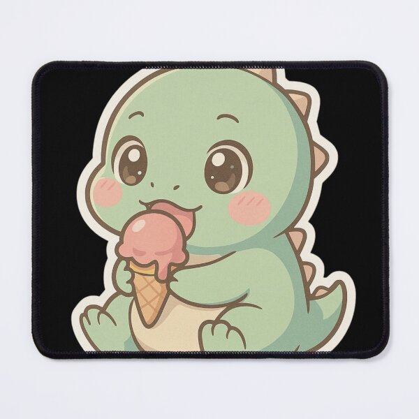 Item preview, Cute Baby Dinosaur Eating Ice Cream – Kawaii Chibi Dino Art designed and sold by Mad Giggle.