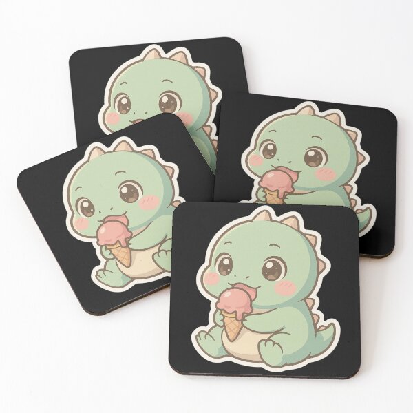 Item preview, Cute Baby Dinosaur Eating Ice Cream – Kawaii Chibi Dino Art designed and sold by Mad Giggle.
