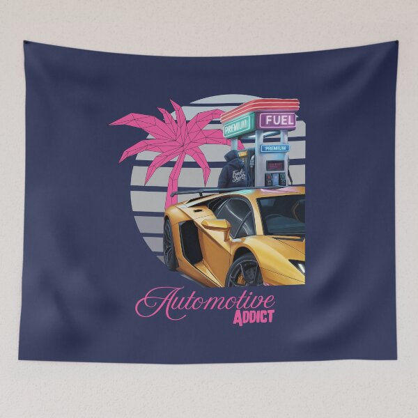Item preview, Yellow Supercar at Neon Gas Station –  Digital Illustration designed and sold by Fuel-Shirts.