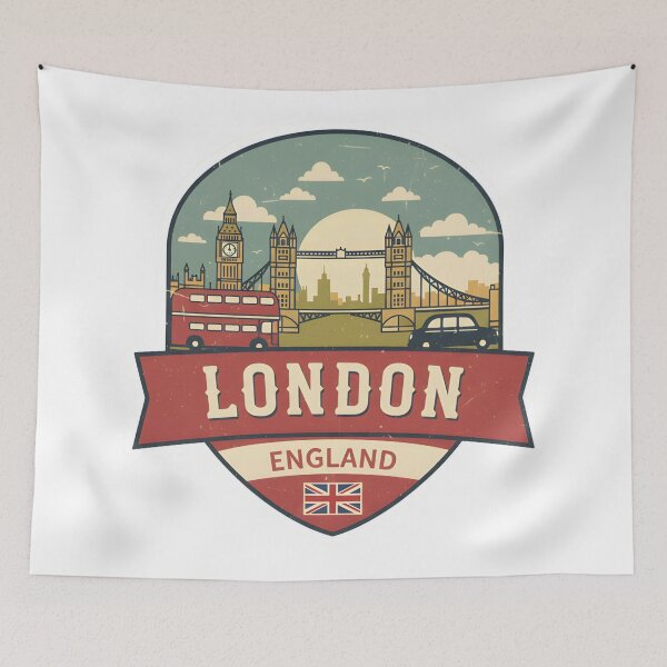 Item preview, Vintage London Travel Badge Illustration with Iconic Landmarks designed and sold by CharlieDesings.