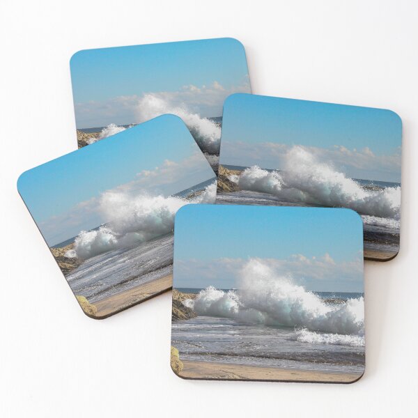 Item preview, Powerful Ocean Wave Crashes Against Rocky Shore on Sunny Beachfront designed and sold by Nmallia.