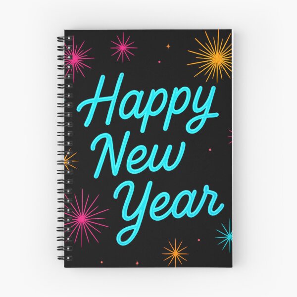 Item preview, Happy New Year Neon Fireworks Typography Design designed and sold by ArtVoyageShop.