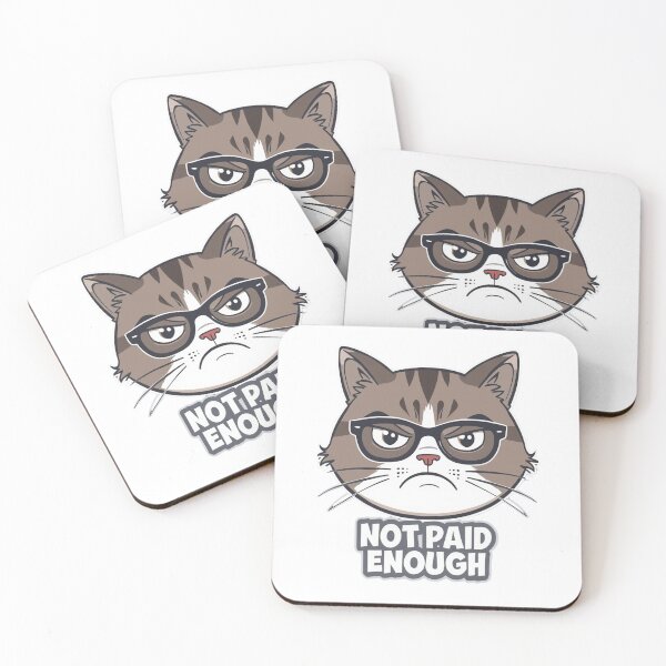 Item preview, Not Paid Enough - Funny Grumpy Cat with Glasses Sticker designed and sold by The Grumpy Pet Club.