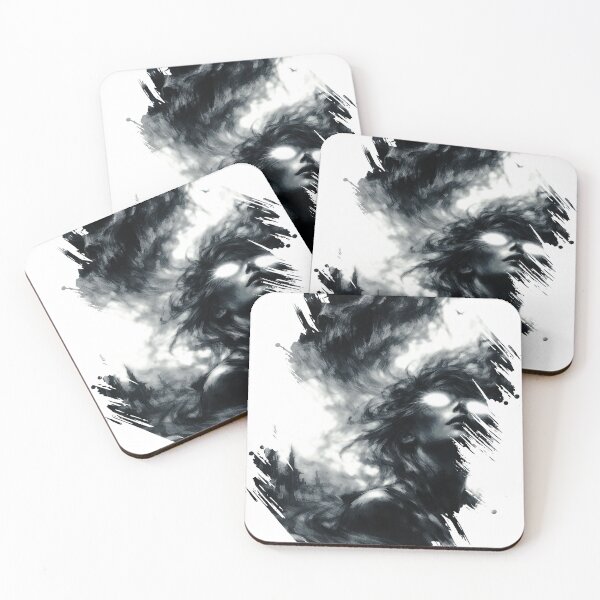 Item preview, mysterious figure with glowing white eyes emerging from swirling smoke and shadow. designed and sold by Rama_design.
