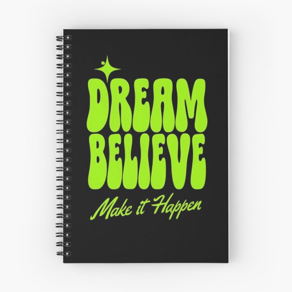 Item preview, Motivational Quote Poster – Dream Believe Make It Happen – Bold Green Text on Black Background designed and sold by Bright Nest Studio.