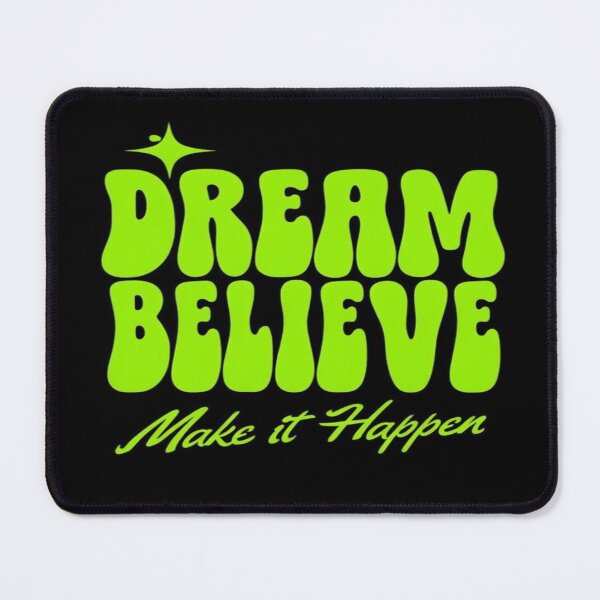 Item preview, Motivational Quote Poster – Dream Believe Make It Happen – Bold Green Text on Black Background designed and sold by Bright Nest Studio.