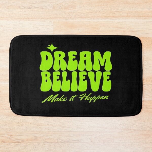 Item preview, Motivational Quote Poster – Dream Believe Make It Happen – Bold Green Text on Black Background designed and sold by Bright Nest Studio.
