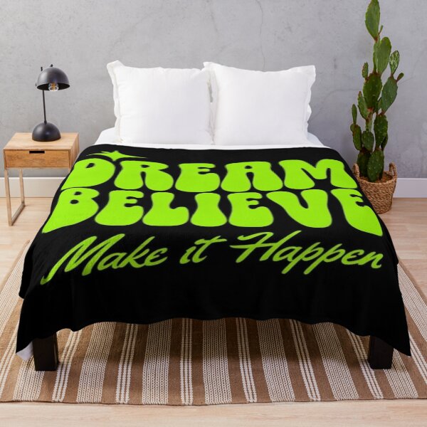 Item preview, Motivational Quote Poster – Dream Believe Make It Happen – Bold Green Text on Black Background designed and sold by Bright Nest Studio.