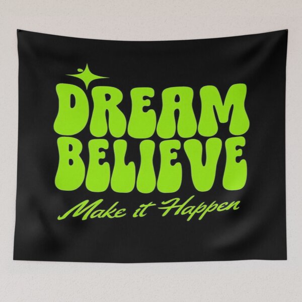 Item preview, Motivational Quote Poster – Dream Believe Make It Happen – Bold Green Text on Black Background designed and sold by Bright Nest Studio.