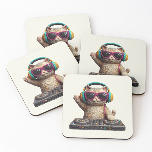 Item preview, Funny DJ Cat Disco Sunglasses Headphone Music Vintage Faux Yarn Crochet designed and sold by SunfullyYours.