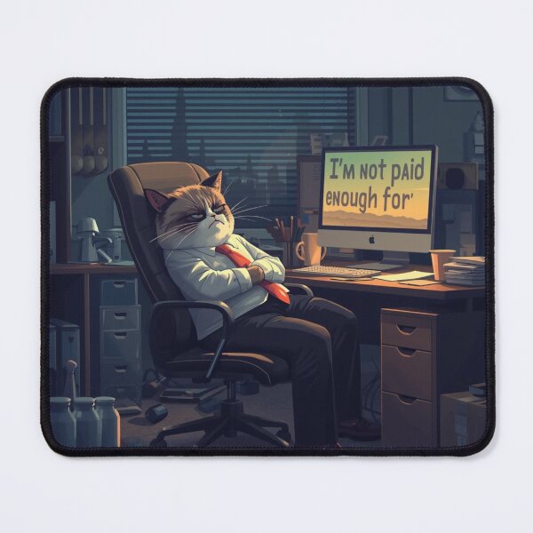 Item preview, Late Night Office Burnout - Lofi Style Grumpy Cat Art designed and sold by The Grumpy Pet Club.