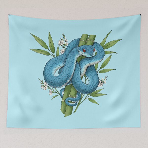 Item preview, Blue Pit Viper Snake On Bamboo designed and sold by BirdsnStuff.
