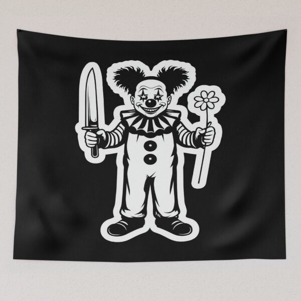 Item preview, Sinister Clown with Knife & Flower – Dark Circus Horror Art for Posters, Tees & Creepy Decor designed and sold by Bright Nest Studio.