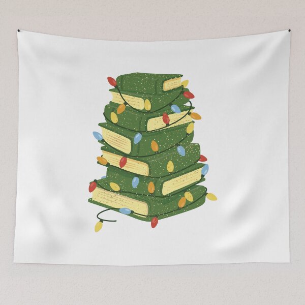 Item preview, Christmas Book Tree Illustration – Festive Book Stack with Holiday Lights designed and sold by station-one.