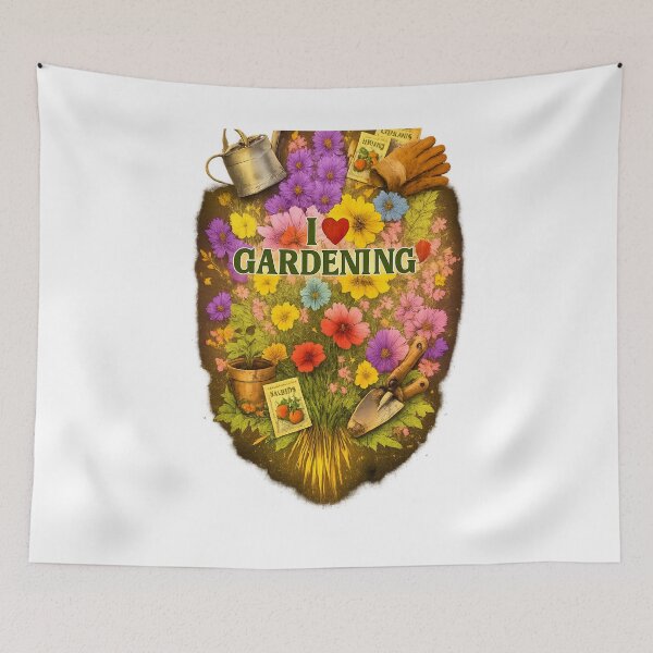 Artikelvorschau, Ich liebe Gartenarbeit, Wildblumenstrauß, Vintage-Gartengeräte entworfen und verkauft von Prayful.