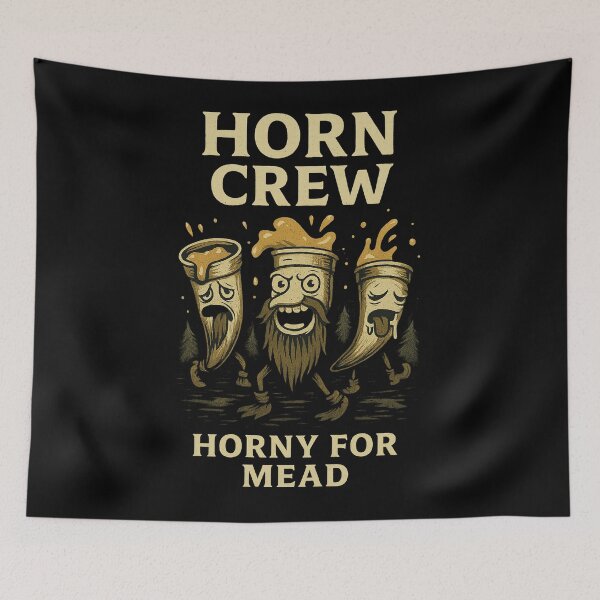Item preview, Horn Crew – Horny for Mead | Viking humor cartoon designed and sold by RebellDancer.