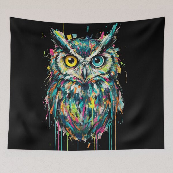 Item preview, Electric Gaze Owl – Color-Dripped Abstract Wildlife Art designed and sold by doodledat.