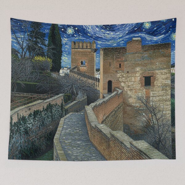Item preview, Walls and towers of the Alhambra in the style of Van Gogh designed and sold by KukiLdeGuevara.