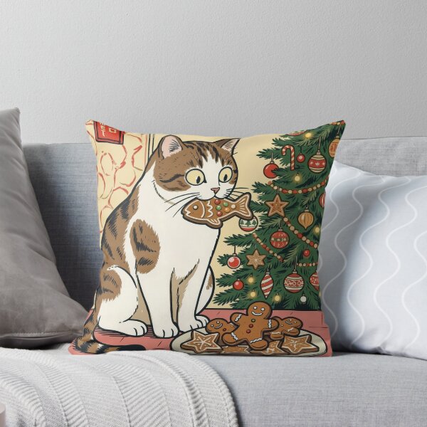 Aperçu de l'œuvre Chat de Noël rigolo avec des biscuits en pain d'épice créée et vendue par Gourmet Neko Art | .