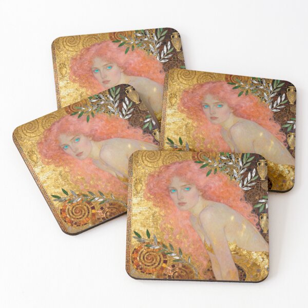 Item preview, Coral Aqua beautiful Art Nouveau Gustav Klimt stylish art designed and sold by Vintage Designs +.