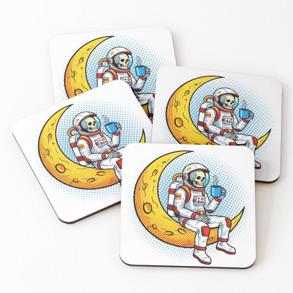 Item preview, Retro Skeleton Astronaut Drinking Coffee on Moon - Pop Art Style designed and sold by Design_Your_Day.