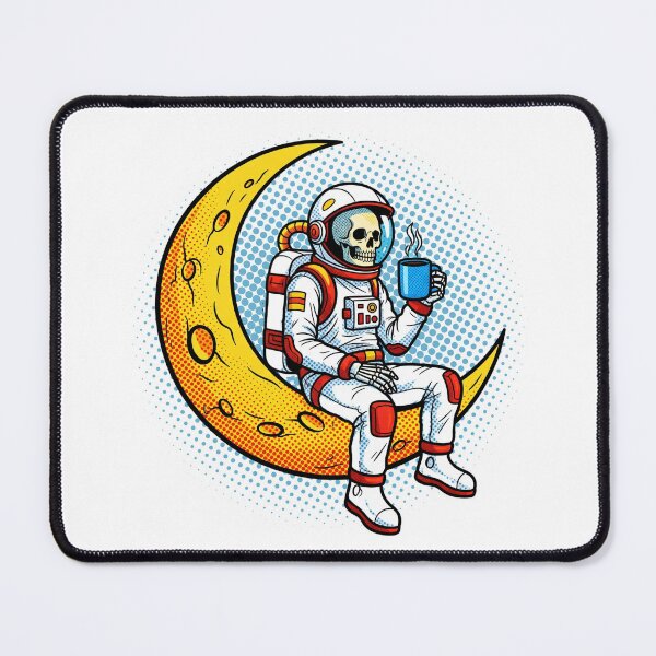 Item preview, Retro Skeleton Astronaut Drinking Coffee on Moon - Pop Art Style designed and sold by Design_Your_Day.
