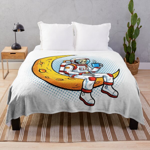 Item preview, Retro Skeleton Astronaut Drinking Coffee on Moon - Pop Art Style designed and sold by Design_Your_Day.