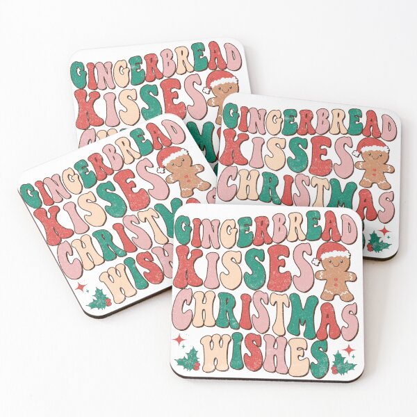 Item preview, Gingerbread Kisses & Christmas Wishes – Retro Holiday Typography designed and sold by Randomundi.