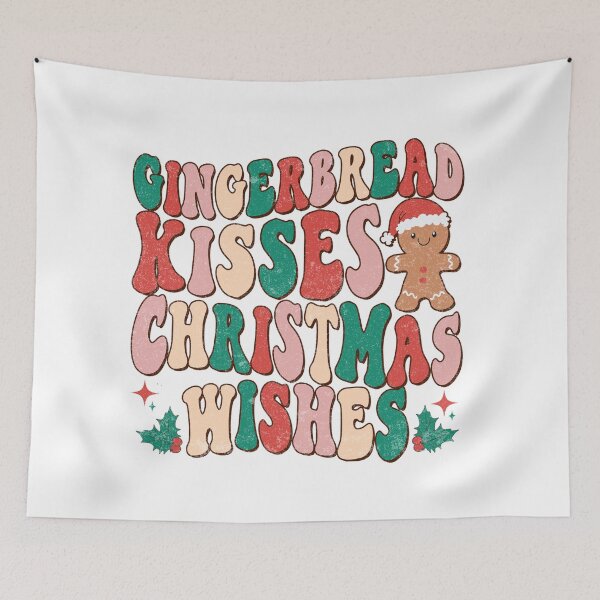 Item preview, Gingerbread Kisses & Christmas Wishes – Retro Holiday Typography designed and sold by Randomundi.