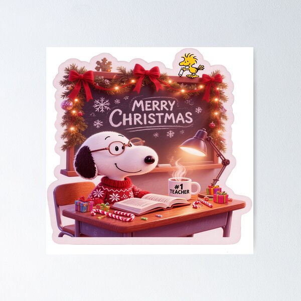 Item preview, Snoopy Christmas Teacher Sticker: Cozy High-Quality Modern Holiday Illustration Design designed and sold by ARTCREATESHOP.