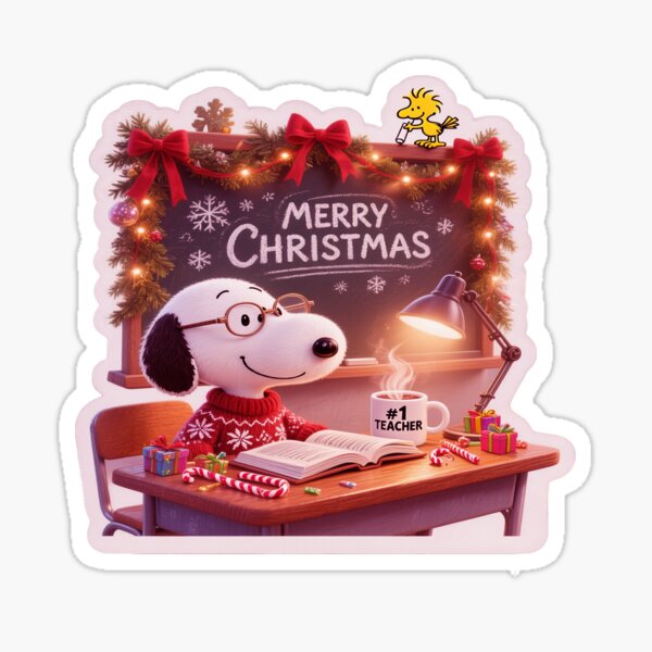 Item preview, Snoopy Christmas Teacher Sticker: Cozy High-Quality Modern Holiday Illustration Design designed and sold by ARTCREATESHOP.