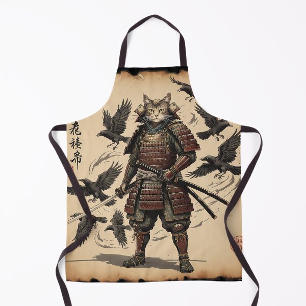 Item preview, Japanese Samurai Cat Warrior Full Body Armor With Katana And Crows Ink Wash Art designed and sold by sky11PP.