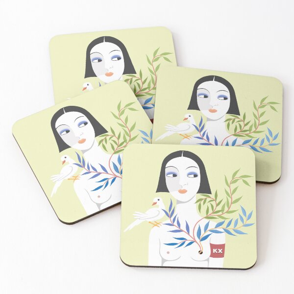 Item preview, A beautiful Asian woman, white doves, colorful willow branches. designed and sold by EmilyDouArt.