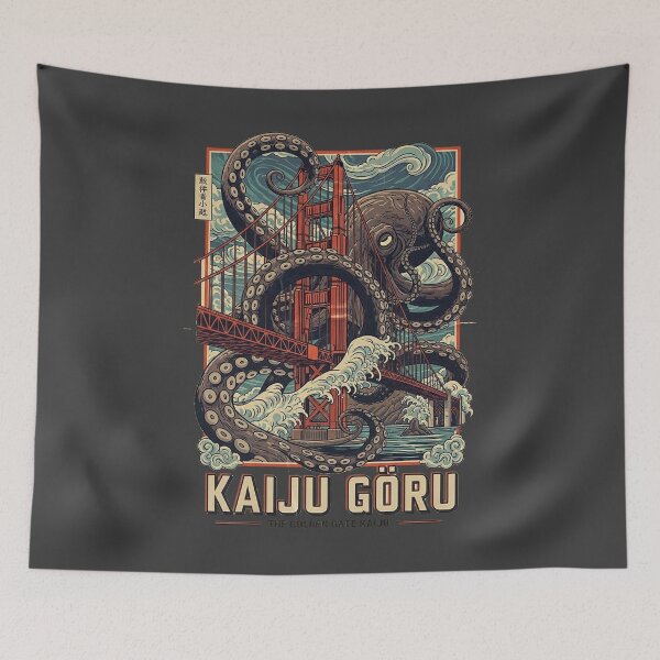 Item preview, Kaiju Octopus Attacking the Golden Gate Bridge – Japanese Ukiyo-e Style Monster Art designed and sold by The True American.