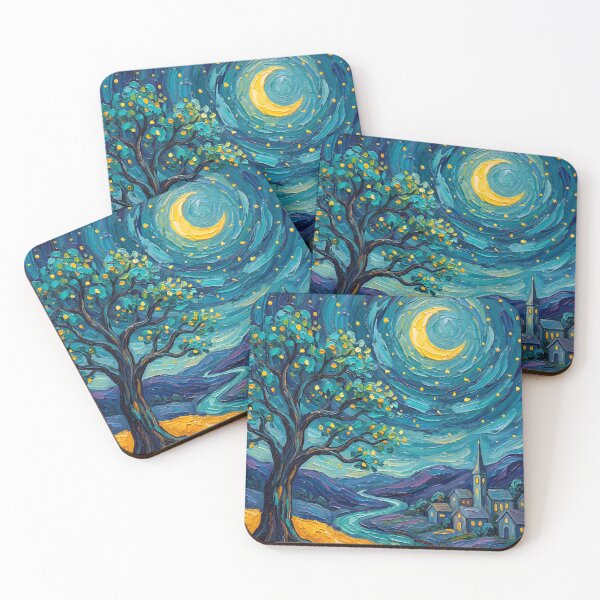 Item preview, Dreamlike Village Painting with Moonlit Sky designed and sold by DenBox.