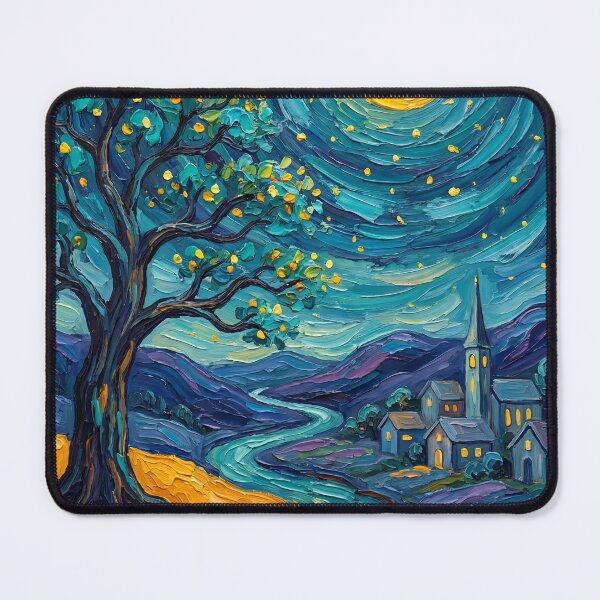 Aperçu de l'œuvre Tableau onirique d'un village sous un ciel clair de lune créée et vendue par DenBox.